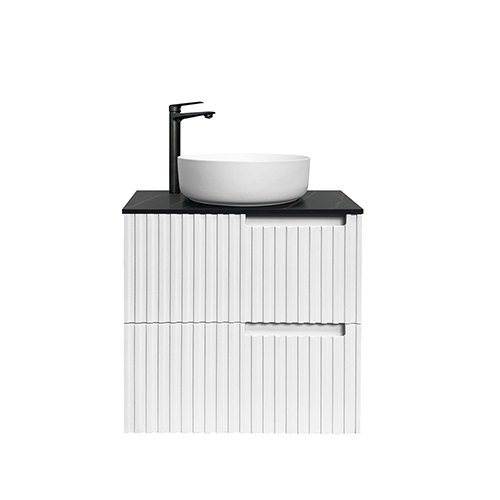 Satin White Noosa Wall Hung Vanity 600mm - 60mm Stone Top - Mont Blanc