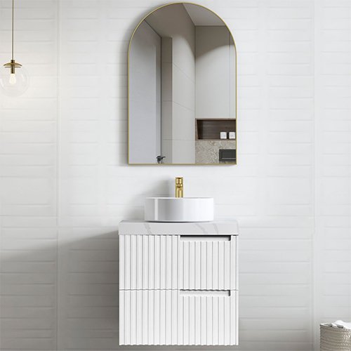 Satin White Noosa Wall Hung Vanity 600mm - 60mm Stone Top - Mont Blanc