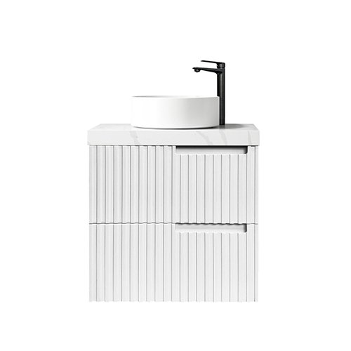 Satin White Noosa Wall Hung Vanity 600mm - 60mm Stone Top - Mont Blanc