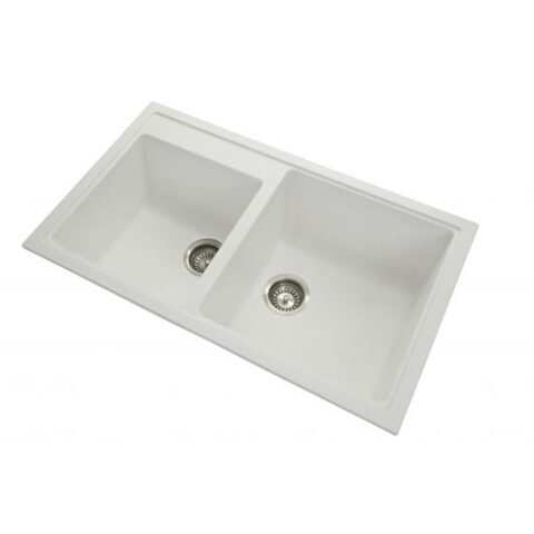 Carysil White Double Bowl Granite Kitchen Sink Top Flush Under Mount