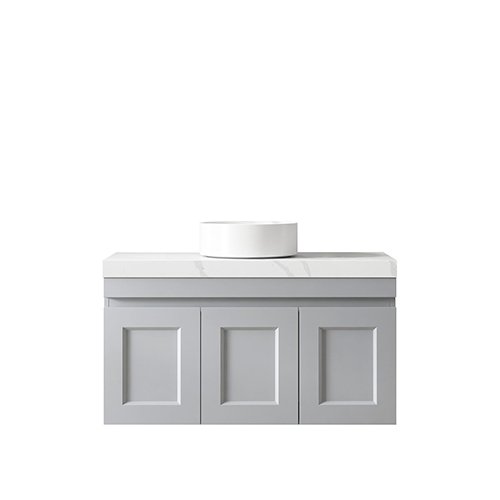 Satin Light Grey Hampton Mark II Wall Hung Vanity 900mm - 60mm Stone Top - Mont Blanc