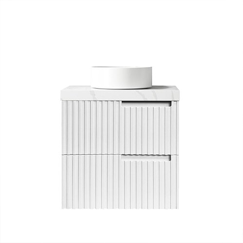 Satin White Noosa Wall Hung Vanity 600mm - 60mm Stone Top - Mont Blanc