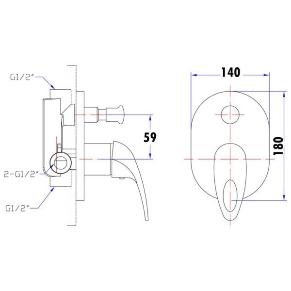 Mina Hollow - Out Handle Wall Mixer With Diverter