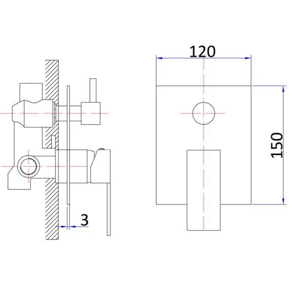 Rosa Square Bath/Shower Mixer With Diverter