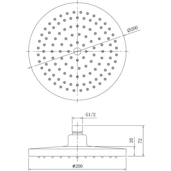 Otus Round Plastic Shower Head 200mm