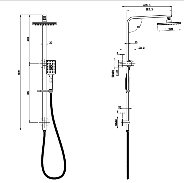 Eden Square Multifunction Shower Set Matt Black