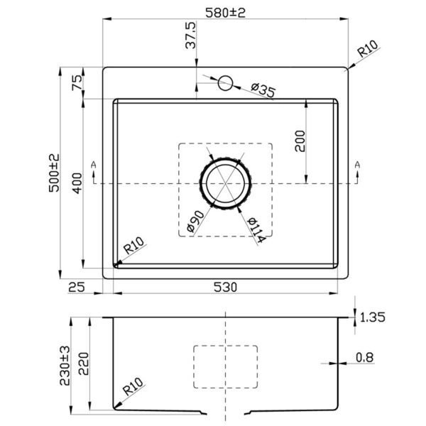 Eden Single Bowl Above/Undermont Sink