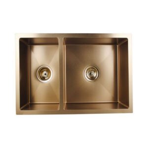 Brushed Yellow Gold Handmade Round Corners Double Bowls Top/Under/Flush Mount Kitchen Sink