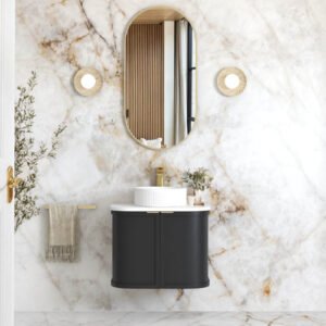 Hampshire Satin Black Wall Hung Curve Vanity 600mm